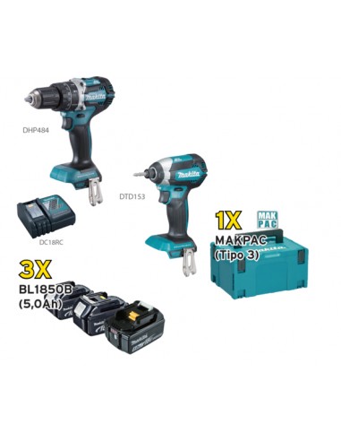 MAKITA KIT DLX2180TJ1 Avvitatore DHP484 + Avvitatore massa